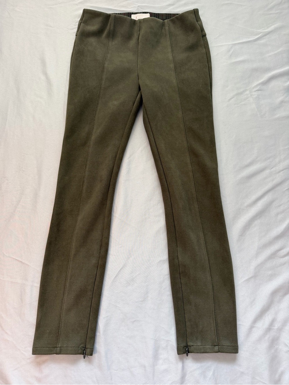 Anthropologie Olive Faux Suede Pants with Ankle Zips